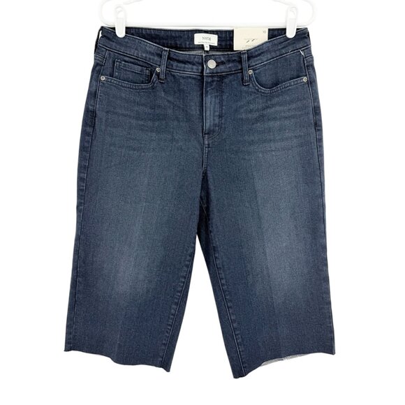 NYDJ Women's Kristie 80's Blue Denim Bermuda Size 10 Liftxtuck Tech, Raw Hem NWT - Picture 1 of 10